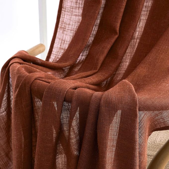 MIULEE Burnt Orange Linen Curtains 63 Inch Length 2 Panels for Bedroom Living Room, Soft Thick Linen Textured Window Drapes Semi Sheer Light Filtering Back Tab Rod Pocket Burlap Look Fall Decorations