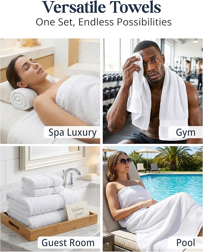 LANE LINEN 100% Cotton Bathroom Towel Set of 24 piece - 4 Bath, 4 Fingertip, 6 Hand, 8 Washcloths, 2 Bath Sheets - Soft, Durable & Absorbent - Hotel & Spa-Quality Design - White Towels