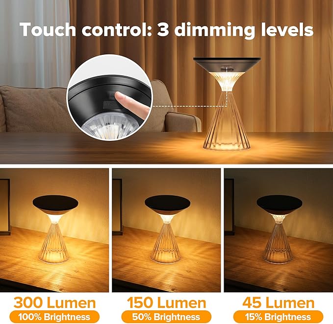 LUTEC Cordless Table Lamp, Solar Table Light Waterproof Outdoor Indoor Light, Solar Powered/Battery Operated Rechargeable Desk lamp, 3 Way Dimmable Touch Lamp for Camping Patio Bedroom
