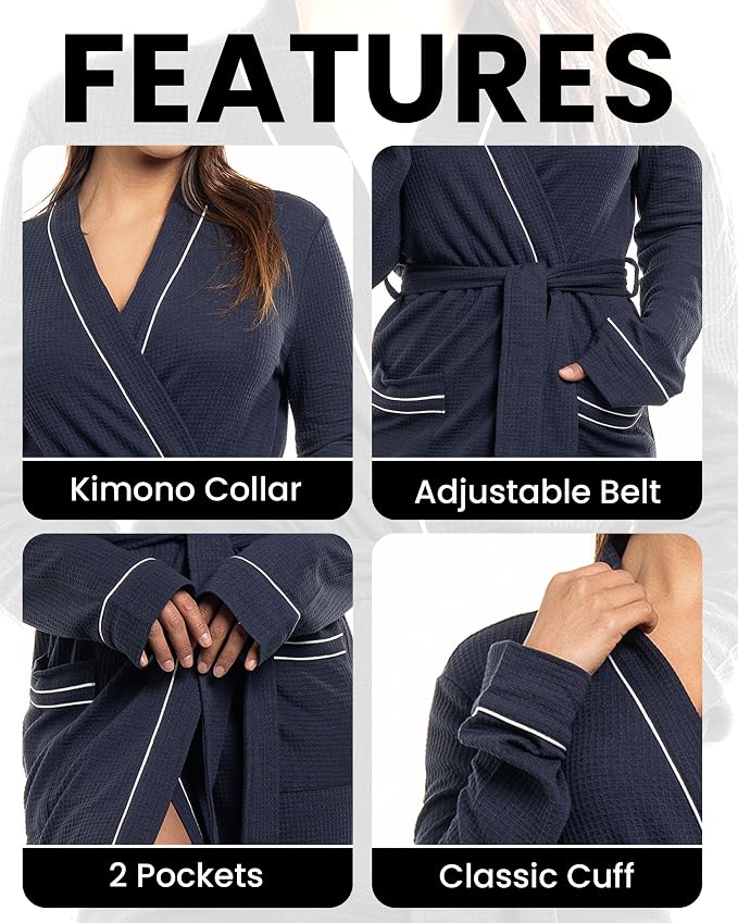 NY Threads Cotton Blend Waffle Robes for Women Knee-Length Bathrobe