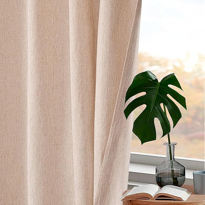 HOMIDATE Natural Linen Curtain Panels 108 Inch for Living Room & Bedroom - Set of 2, 50x108 Flax Linen Drapes, Lightweight Cotton Linen Curtains