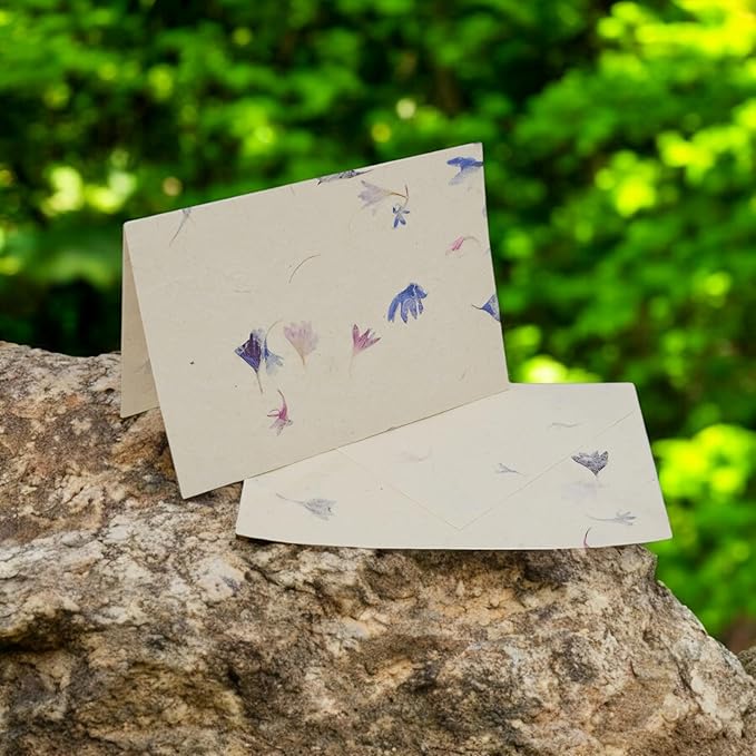 Kathmandu Valley Co. Nepali Cherish Greeting Card & Envelope Deluxe Box Set with Handmade Lokta Paper from Nepal, 25 Cards (Cornflower)