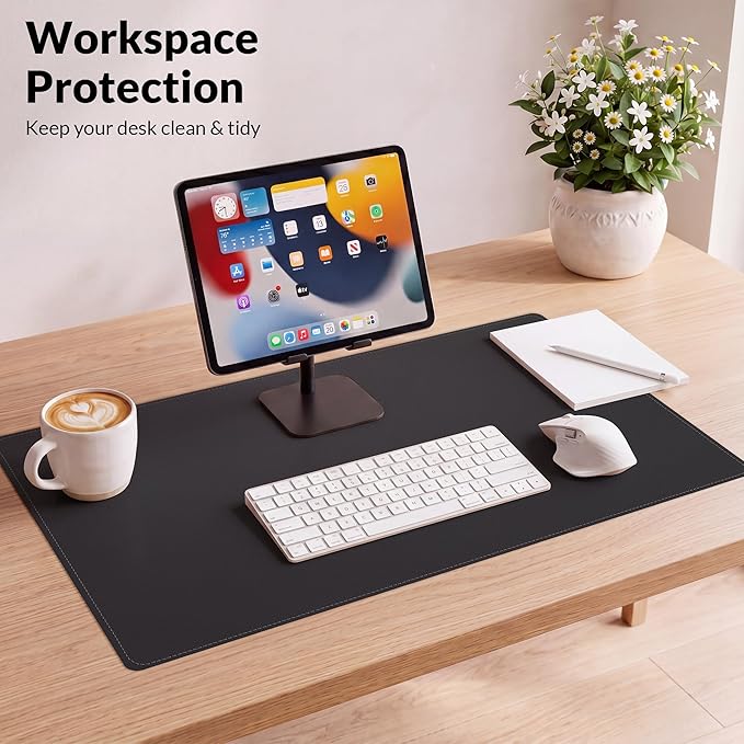 AFIING Cork Desk Mat 31.5" x 17", Waterproof Dual-Sided Cork & PU Leather Desk Pad, Non-Slip Desk Protector for Home Office, Workspace Setup & Gaming, Black