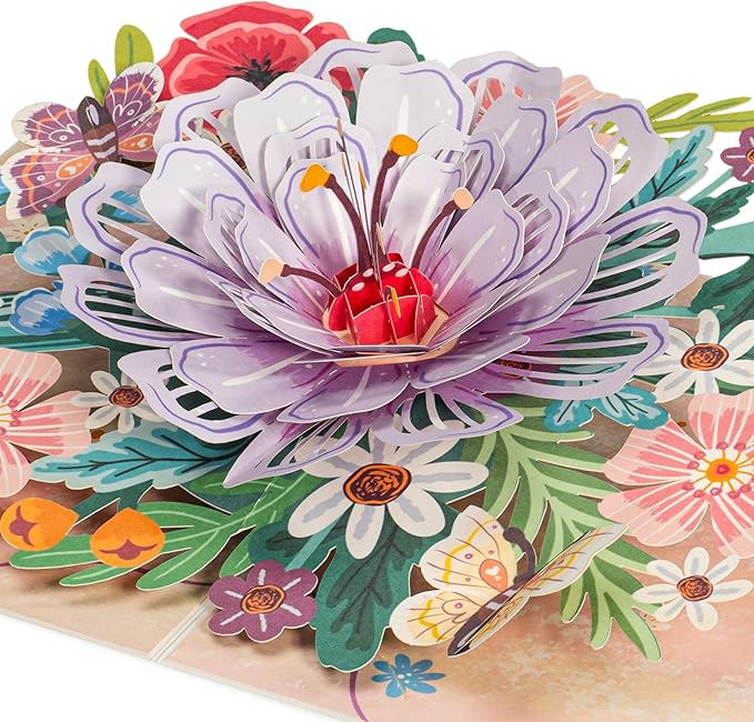 Frndly by Paper Love 3D Floral Bliss Pop Up Card, Gift for Birthday, Wedding, Anniversary, Thank You, Get Well, Valentine’s Day, Mother’s Day & All Occasions, 100% Recycled & Eco-Friendly, 8" x 6" Cover, Includes Envelope and Note Tag