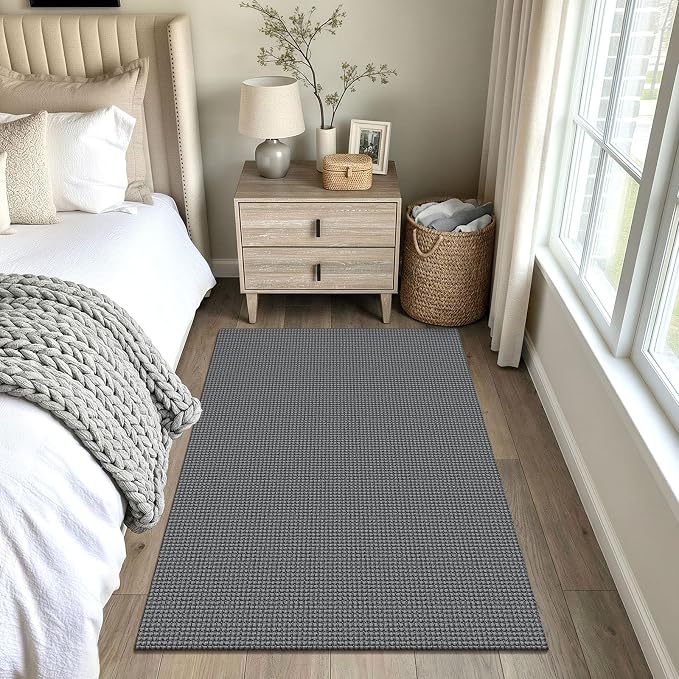 EARTHALL Woven Area Rug 4x5 Ft Washable Rugs for Entryway Non Slip Braided Throw Rugs Bedroom Carpet Cotton Entry Rug Cotton Floor Carpets for Bedroom Dining Room Living Room, Dark Gray