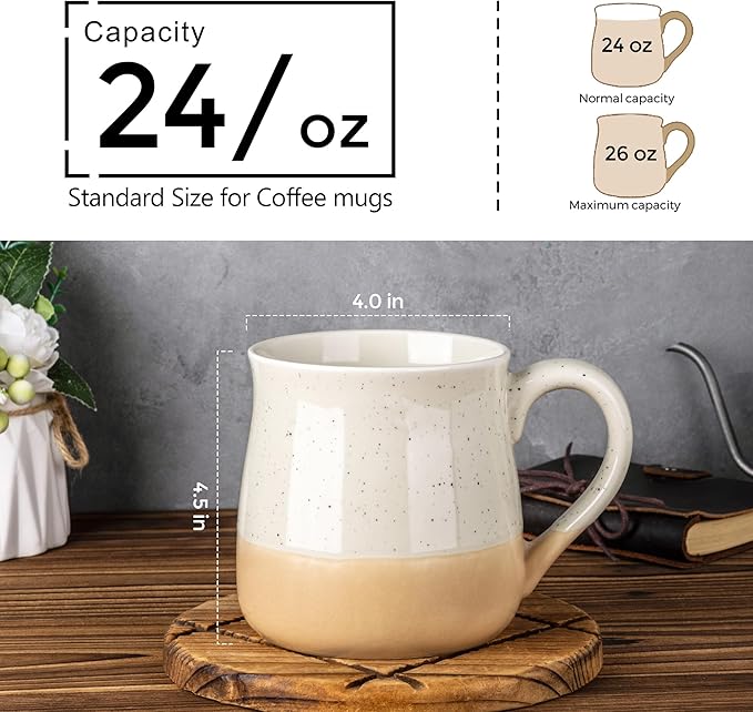 GBhome Ceramic Coffee Mugs Set of 4, 24oz Handmade Large Coffee Mugs Set with Terracotta Underside for Latte/Tea/Beer/Hot Cocoa/Cappuccino/Soup Dishwasher & Microwave Safe-Multicolor