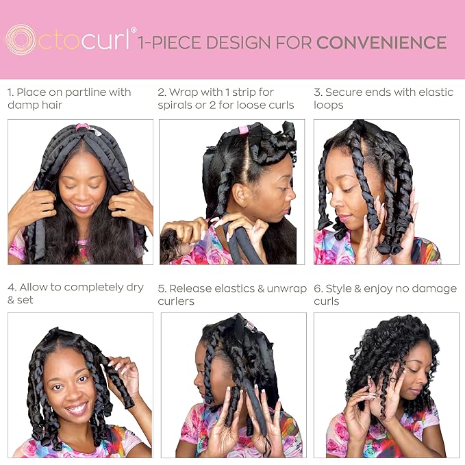 Octocurl No Headband Heatless Hair Curler – Soft Octopus Curling Wrap for Overnight Curls, Spiral, Loose, Beach Waves, Damage-Free Styling for Medium Length Hair (Satin - Pink)