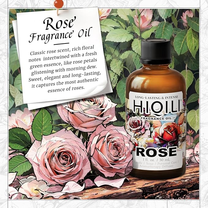HIQILI Rose Fragrance Oil for Perfume Making, DIY Skin Product - 1 Fl Oz | Long-Lasting Scent, Suitable for Candle, Soap Making, Essential Oil for Diffuser, Aromatherapy, Add to Home Cleaning Spray