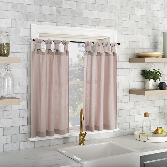 Archaeo Washed Cotton Small Window Twist Tab Cafe Curtains, 52" x 36", Rose Quartz