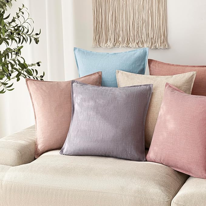 Foindtower Pack of 2, Decorative Linen Soild Throw Pillow Covers Soft Accent Euro Cushion Case Boho Farmhouse Neutral Pillowcase for Couch Sofa Bedroom Living Room Home Decor 26 x 26 Inch Light Purple