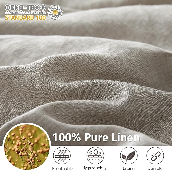 Simple&Opulence 100% Washed Linen Duvet Cover Set 78"x86" - 3 Pieces Soft Farmhouse Comforter Set Double Embroidered with Button Closure - 1 Duvet Cover and 2 Pillowshams (Linen, Full)