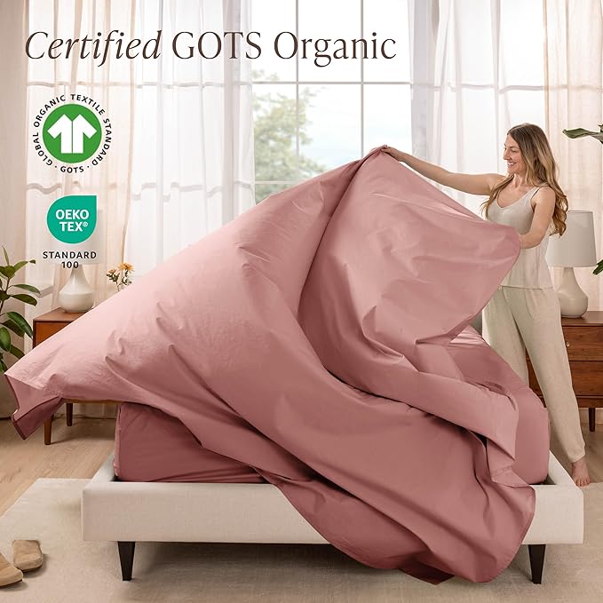 Bare Home 100% Organic Cotton Full Sheet Set - Crisp Percale Weave - Lightweight & Breathable - Bedding Sheets & Pillowcases (Full, Dusty Rose)
