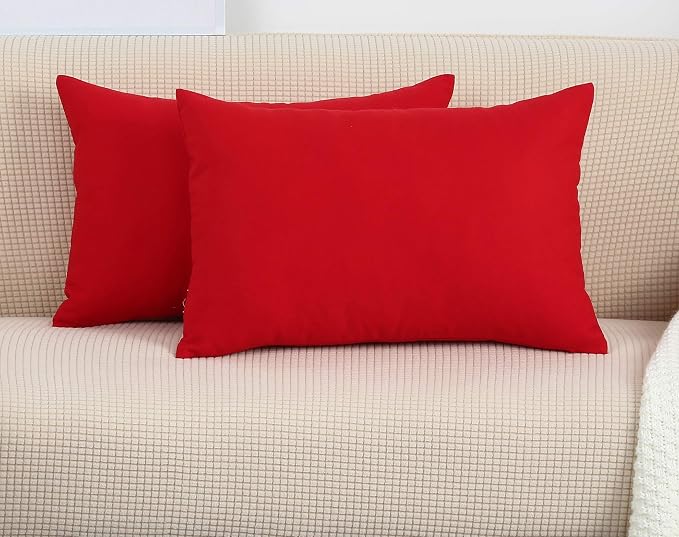 TangDepot 100% Cotton Solid Throw Pillow Cover 12x20 Red | 100% cotton, same-color zip, machine wash & air dry. For living room, bedroom, office, car. 42 colors, 125 sizes. Cover only.