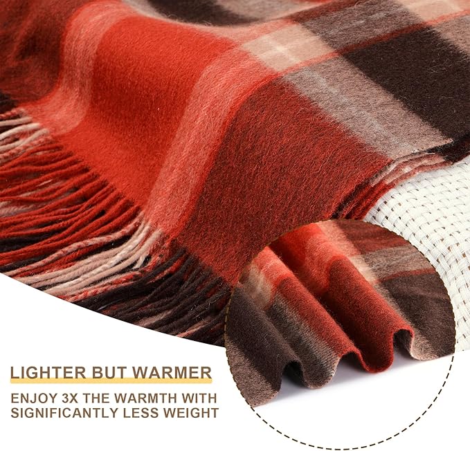 100% Wool Blanket Throw,Buffalo Plaid Wool Blanket with Compact Bag,Rustic Soft Lightweight Blanket for Couch,Sofa,Bed & Home Decoration, Warm Travel Blanket for Home, Airplane,Ideal Gifts 55"x83"