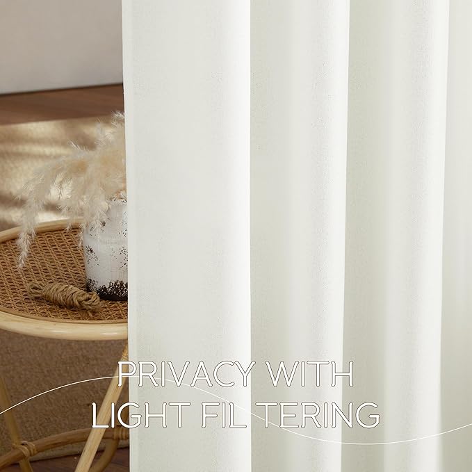 NICETOWN Sheer Ivory Curtains 96 inches Long, Rod Pocket & Back Tab Semi Sheer Faux Linen Blend Privacy Semitransparent with Light Filtering Bedroom/Living Room, W52 x L96, Ivory, 2 Panels