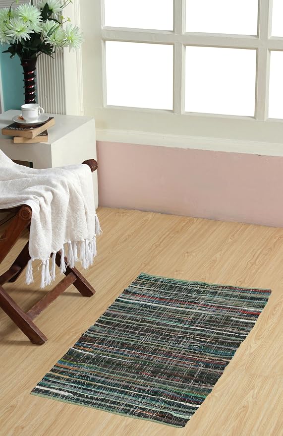 Handmade Cotton Chindi Rug Rectangular Area Rag Washable Recycled Rugs for Home Décor, Living Room and Bedroom (Multicolor, 2X3 Feet)