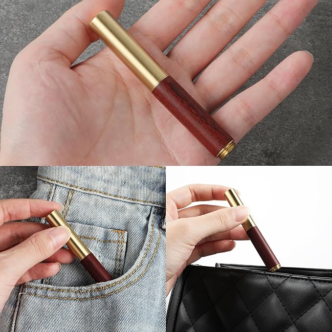 Andibro Vintage Wooden Mini Fountain Pen, Short Pocket Travel Fountain Pen Fine Nip Pen Fancy Pens Smooth Writing with 15 Pcs 2.6mm Black Ink Cartridges for Journaling Office School Supplies(B)