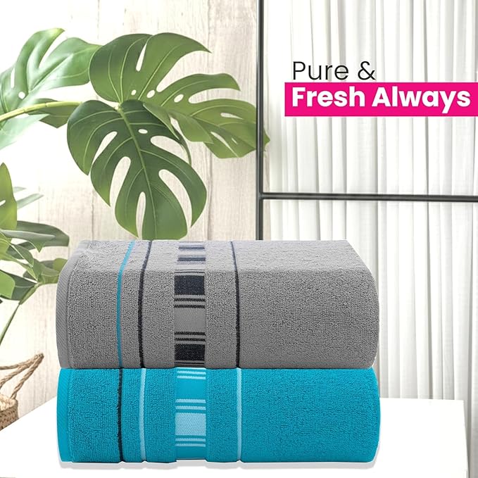 CASA COPENHAGEN X Line 2Pcs 100% Egyptian Cotton Large Designer Bathsheet Towels Gift Set- Grey - Teal, 600GSM, 35"x70" 2Bath Sheet Towels for Bathroom Set for Women & Men