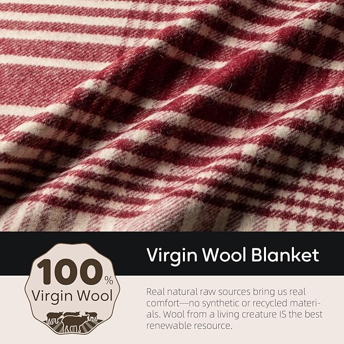 Molithe 100% Wool Blanket, 62" x 86", Warm, Thick, Washable, Military | Great for Camping, Outdoors, Sporting Events, Survival Kits CrimsonRed
