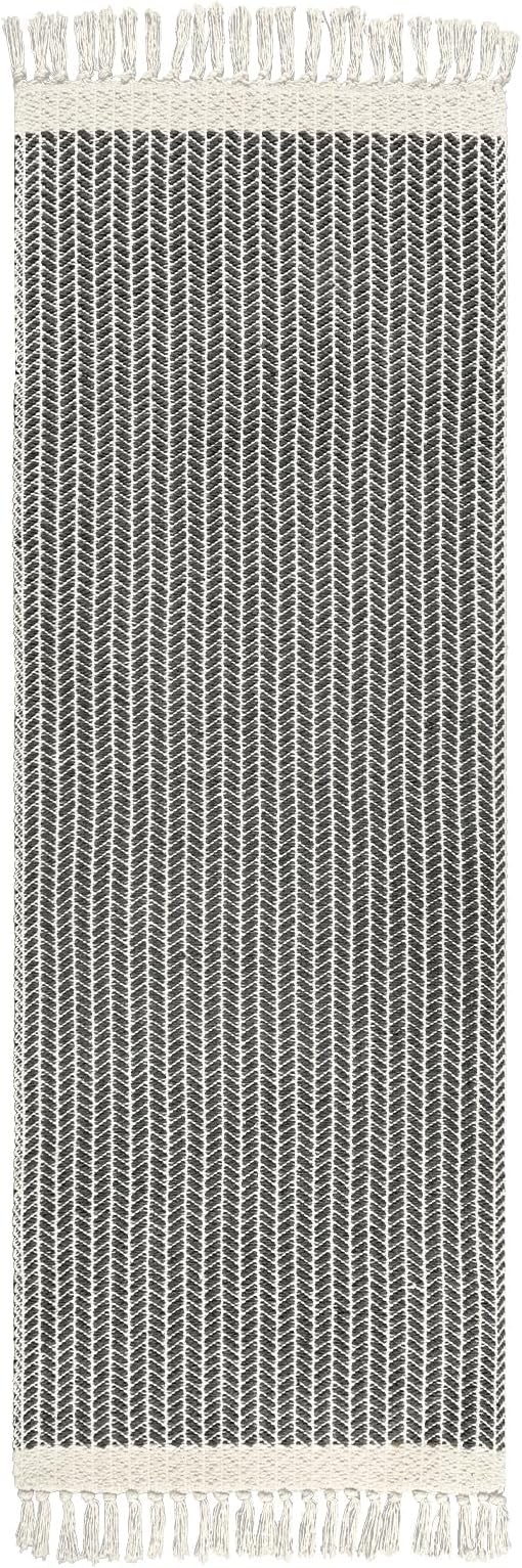 Lahome Belle Boho Hallway Runner Rug, 2x6 Laundry Room Lightweight Entry Bathroom Woven Cotton Throw Mat with Tassels, Farmhouse Non Shedding Washable Grey Rug Low Pile Runner for Kitchen