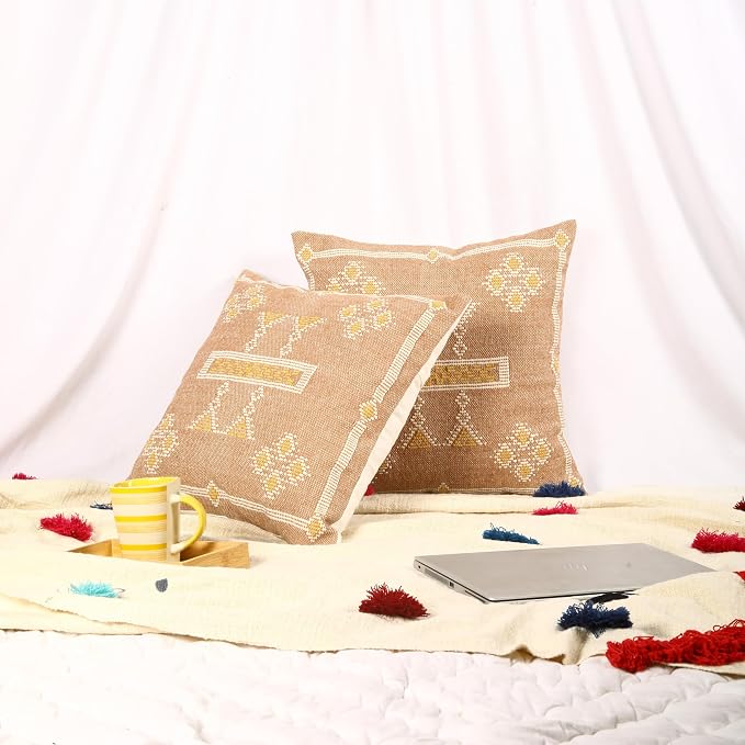 Trade Star 100% Cotton Throw Pillow Covers Handloomed Kilim Rug Decorative Cushion Cases Handwoven Pillowcase 18x18 Inches Set of 2 Sabra Cushion Covers