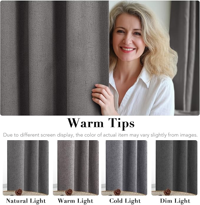 H.VERSAILTEX Blackout Curtains Linen Curtains 120 inches Long 100% Black Out Curtains for Bedroom Windows, Textured Linen Look Draperies Grommet with White Liner, 2 Panels, Grey