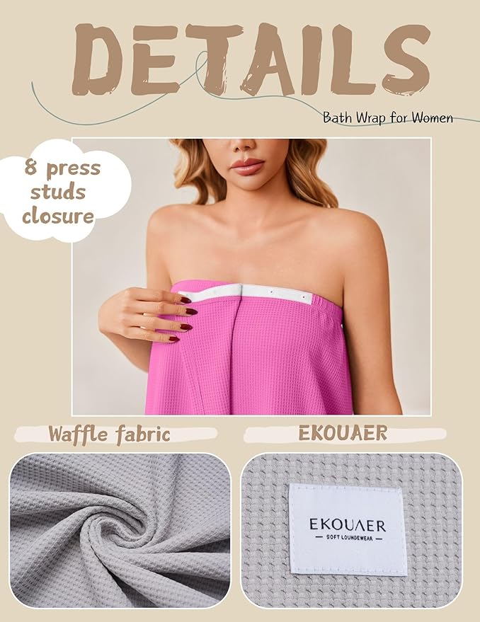 Ekouaer Waffle Robes For Women Bath Wrap Lightweight Shower Wrap 2026 Knee Length Spa Robe with Adjustable Closure S-XL