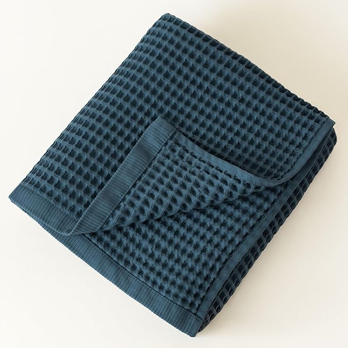 Premium Waffle Bath Towels Pack of 2 Extra Large 35x71 inch - 100% Turkish Cotton, Waffle Weave, Quick Dry, Lint Free, Oversized, Thin Bath Sheet Towel (Indigo, Set of 2 Bath Towels)
