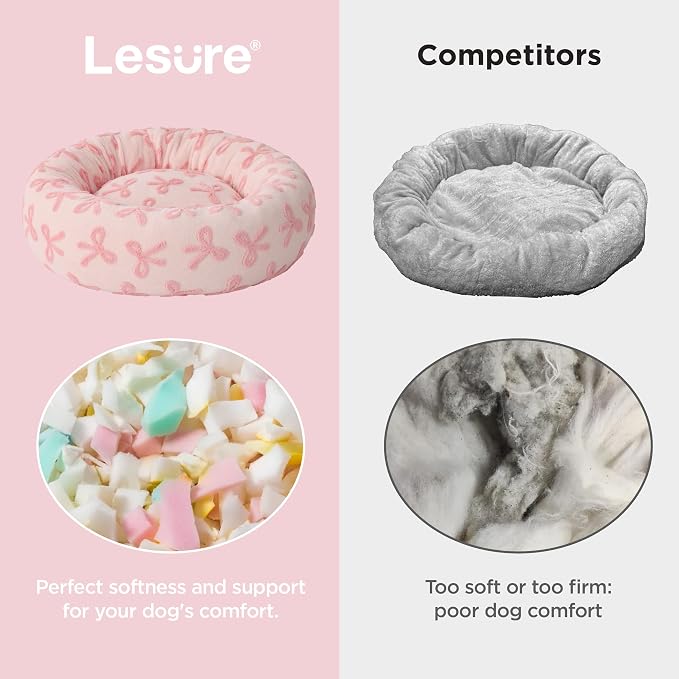 LE SURE Shown on TV Donut Dog Bed Extra Large Size Dog - Round Pet Beds for Calming Puppy with Washable Cover, Orthopedic Modern Beds with Jacquard Shaggy Plush & Anti Slip Bottom, 42 Inch，Pink Taffy