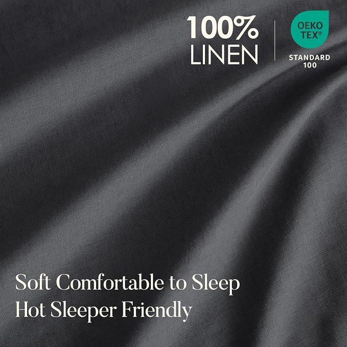 DAPU 100% Linen Duvet Cover Set - Pure Natural French Flax Linen with Corner Ties and Zipper Closure Soft Breathable Durable for Hot Sleepers 1 Duvet Cover 2 Pillowcases (Dark Gray, Full/Queen)