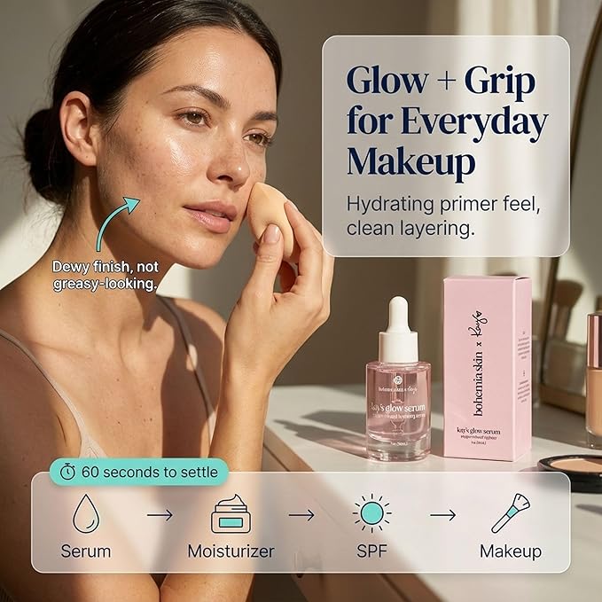 Kay's Glow Vitamin C Serum for Face with Illuminating Oxygen & THD, Brightening AHA Dark Spot Remover & Anti-Aging Serum, Hydrating Primer for Smooth Makeup, 1 fl oz