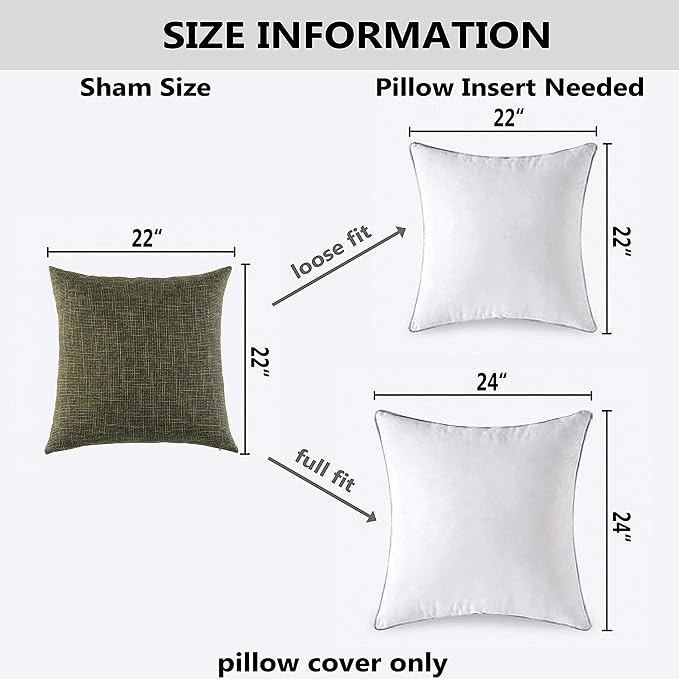 Kevin Textile Cotton Linen Soft Decorative Square Throw Pillow Covers Cushion Case for Sofa Bedroom, 2 Pc, 22 x 22 Inch 55 x 55 cm, Peridot Green