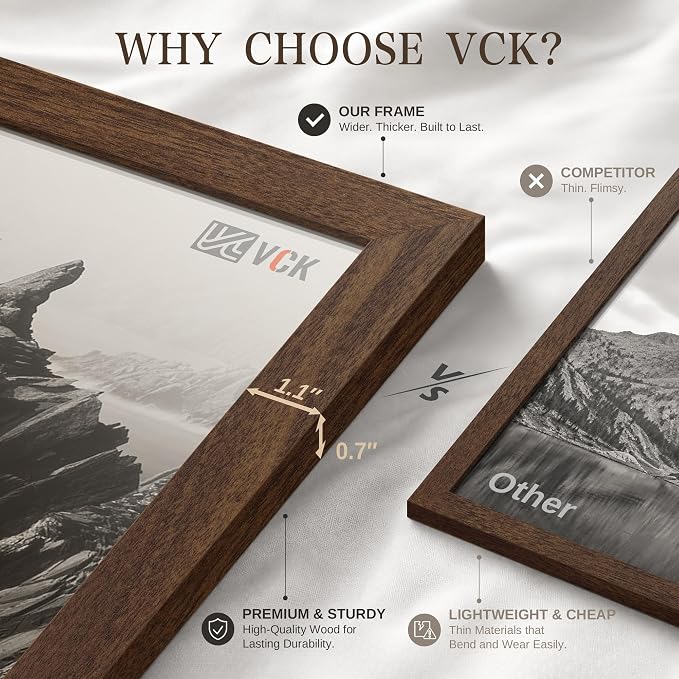VCK 11x17 Picture Frame 3 Pack - Brown Solid Wood Poster Frames, Textured Exclusive Wood Wall Gallery Frame