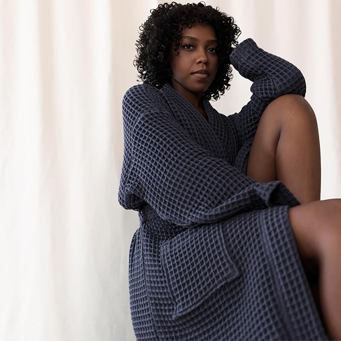 Womens Kimono Waffle Robe - Lightweight 100% Turkish Cotton Housecoat for All-Day Lounging - Bathrobe for Shower