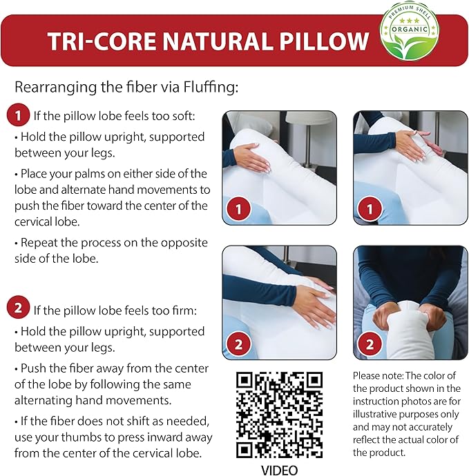 Core Products Tri-Core Natural Cervical Support Pillow for Neck Pain Organic Cotton Shell, Full Size, High Firmness