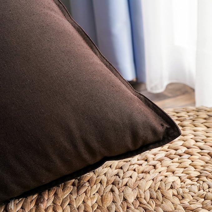 Jeanerlor Solid Cotton Linen Decoration Toss Throw Pillow Sham Cushion Case Special Pillow Cover Delicate Decorative Pillowcase for Bed/Chair/Couch, 18"x18"(45 x 45cm),2 Packs, Brown