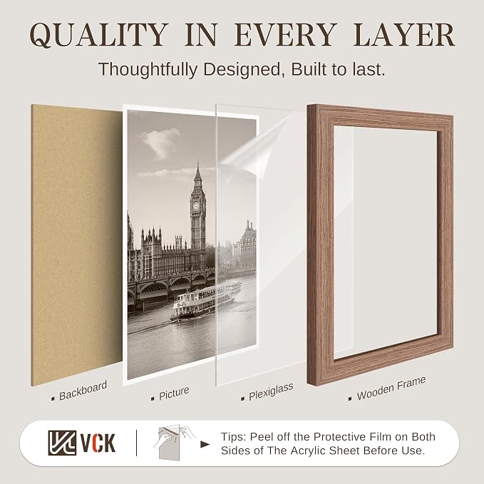 VCK 13x19 Picture Frame 3 Pack - Walnut Solid Wood Poster Frames, Textured Exclusive Wood Wall Gallery Frame