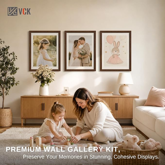 VCK 18x24 Poster Frame 3 Pack - Brown Solid Wood Picture Frames with Exclusive Wood Grain, Wall Hanging