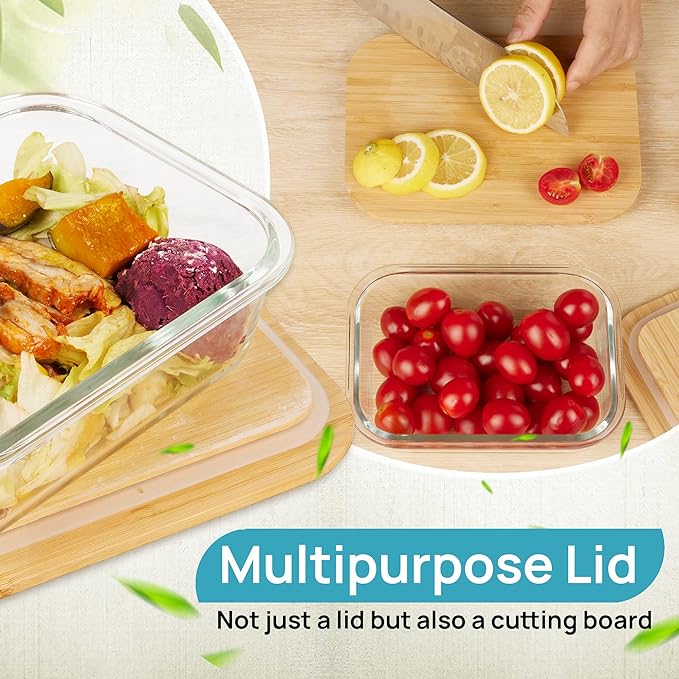 Vtopmart 4 Pack Glass Containers and 5 Pack Glass Mixing Bowls with Bamboo Lids