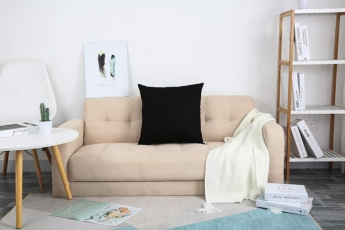 TangDepot 100% Cotton Solid Throw Pillow Cover 12x12 Black | 100% cotton, same-color zip, machine wash & air dry. For living room, bedroom, office, car. 42 colors, 12 sizes. Cover only.