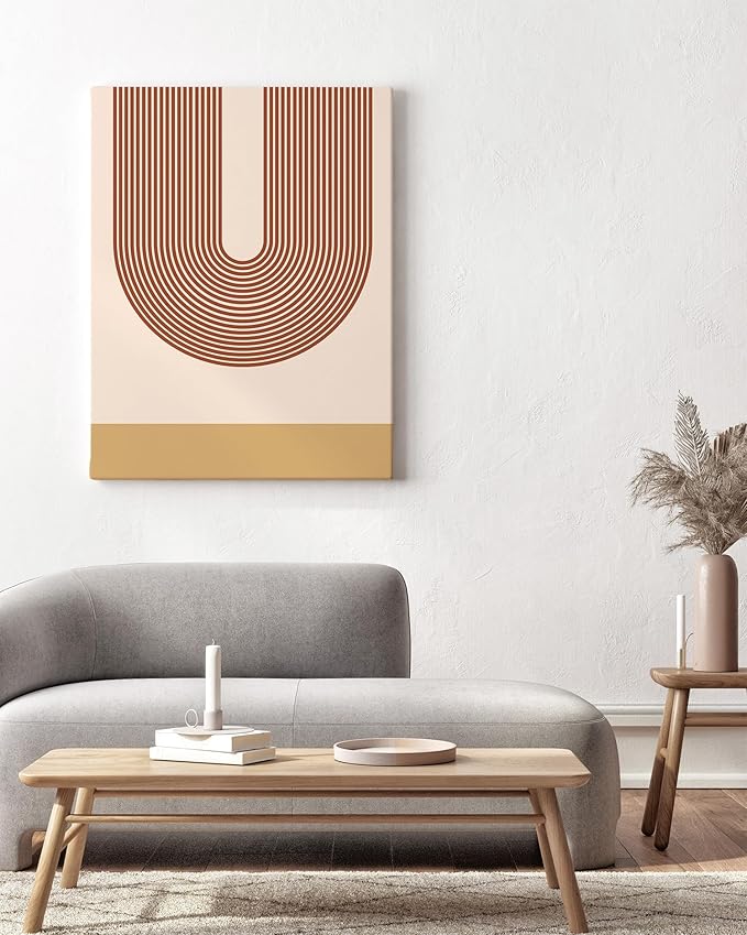 Y2K BOO Continuous Line Face Wrapped Canvas Wall Art Abstract Portrait Organic Shapes Earth Tones Terracotta 24x36 Inch Gallery Stretched Modern Home Wall Art