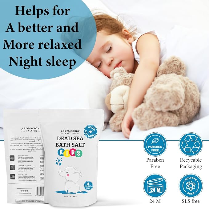 Aromasong Dead Sea Salt for Kids Bath Soak, 19 Lbs. Fine Grain Large Bulk resealable Pack, 100% Pure & Natural