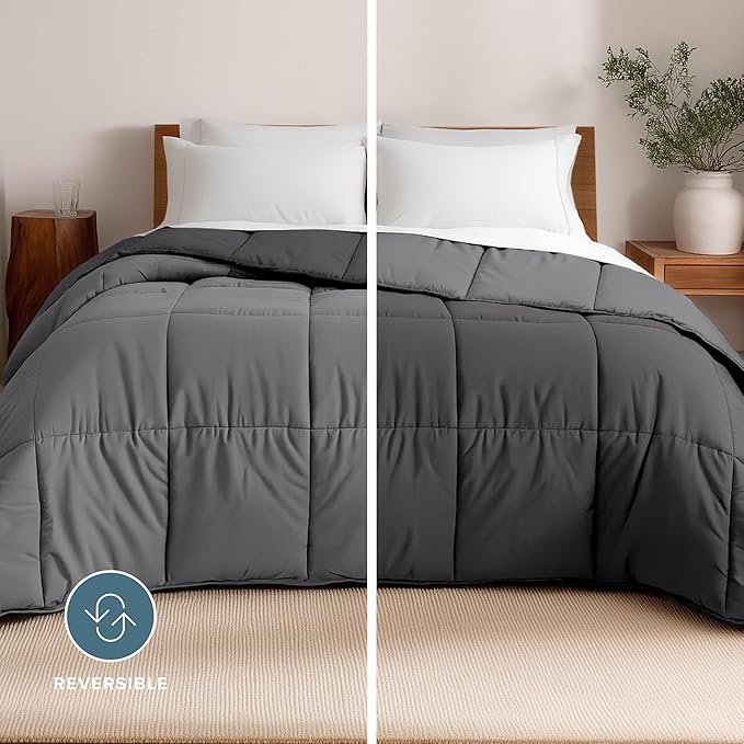 Bare Home King/California King Comforter - Reversible Colors - Goose Down Alternative - Ultra-Soft - Premium 1800 Series - All Season Warmth - Bedding Comforter (King/Cal King, Grey/Forged Iron Grey)