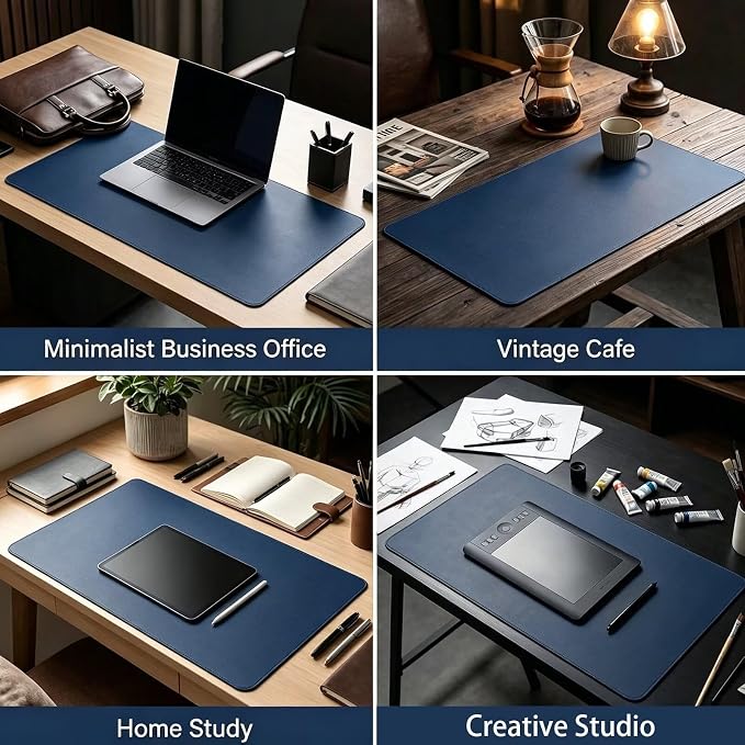 Large Desk pad mat,Mouse Surface,Office Table Mat, Non-Slip PU Leather Desktop Blotter,Large Table pad,Waterproof Keyboard Cover for Work/Home/Decor (Dark Blue,23.5" x 39.5")