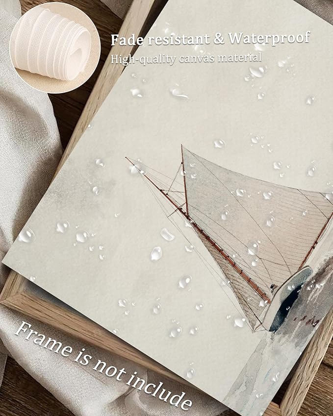 European Vintage Sailboat Wall Art Print, Vintage Sailboat Watercolor , Rustic Coastal Boat in Sea Oil Painting, Antique Country Farmhouse Muted Minimalist Poster for Beach House or Cottage Decor, Digital Download North Prints(UNFRAMED 8x10in)