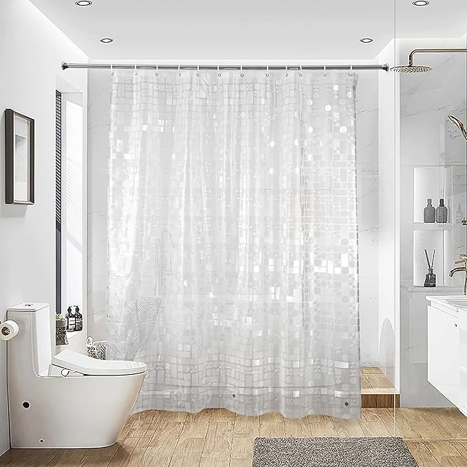 EVA Clear Shower Curtain, Water-Repellent Shower Curtain Liner with 3 Magnets for Bathroom, 72x72 Inches, Geometric