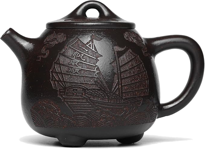 Zisha Teapot, Chinese Yixing Clay Handmade Tea Pot 6.4 Oz, Infuse Brew Kung Fu Loose Leaf Tea Maker (Shipiao,Golden Black Clay)