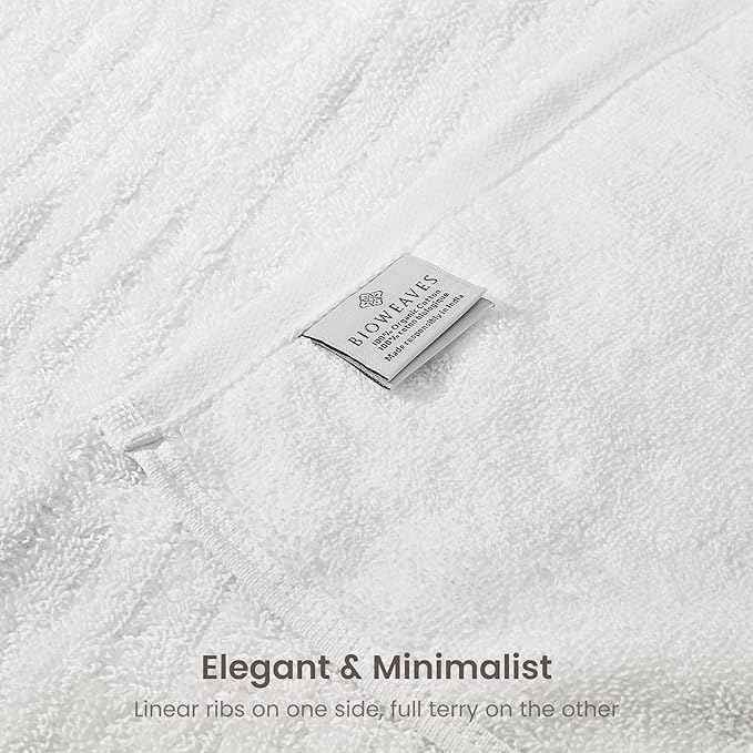 BIOWEAVES 100% Organic Cotton 6-Piece Luxury Bathroom Ribbed Towel Set GOTS Certified 700 GSM, 2 Bath Towel, 2 Hand Towel & 2 Wash Cloths - White