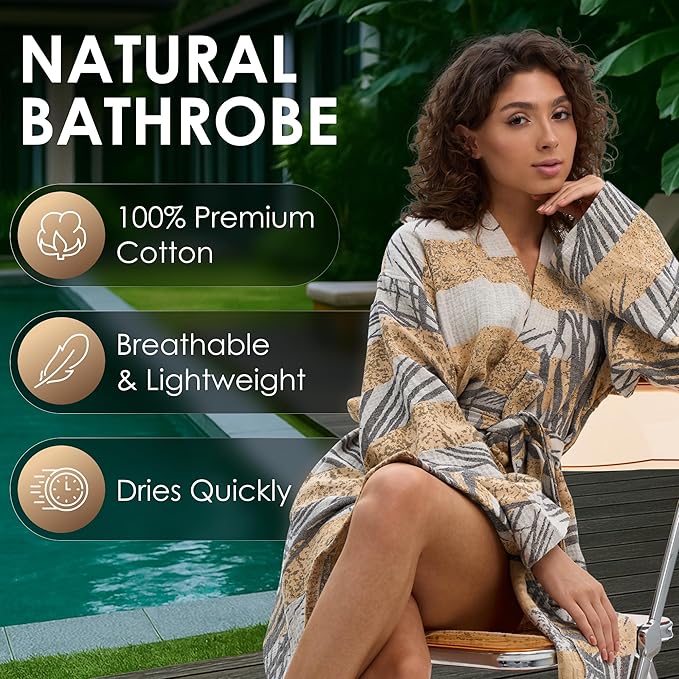 ATANI 100% Turkish Cotton Bathrobe S-XXL for Women & Men – Peshtemal Style Soft Cozy Lounge Robe, Absorbent & Lightweight