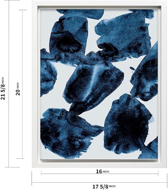 Monem Art Blue Abstract Watercolor Texture Print - Minimalist Modern Art Poster - Wall Decor for Living Room, Bedroom or Office - 16x20 White Framed CANVAS Wall Art by Mareike Bohmer